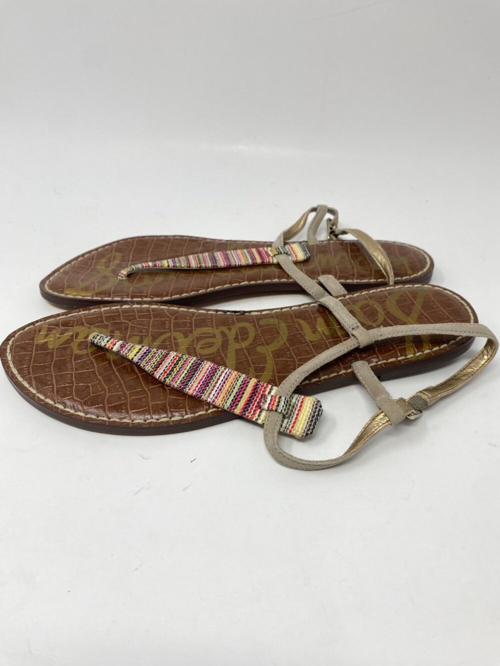 Sam Edelman Sandals Womens 10M Brown Gigi Crocodile Embossed Ankle Strap Strappy - Picture 2 of 7